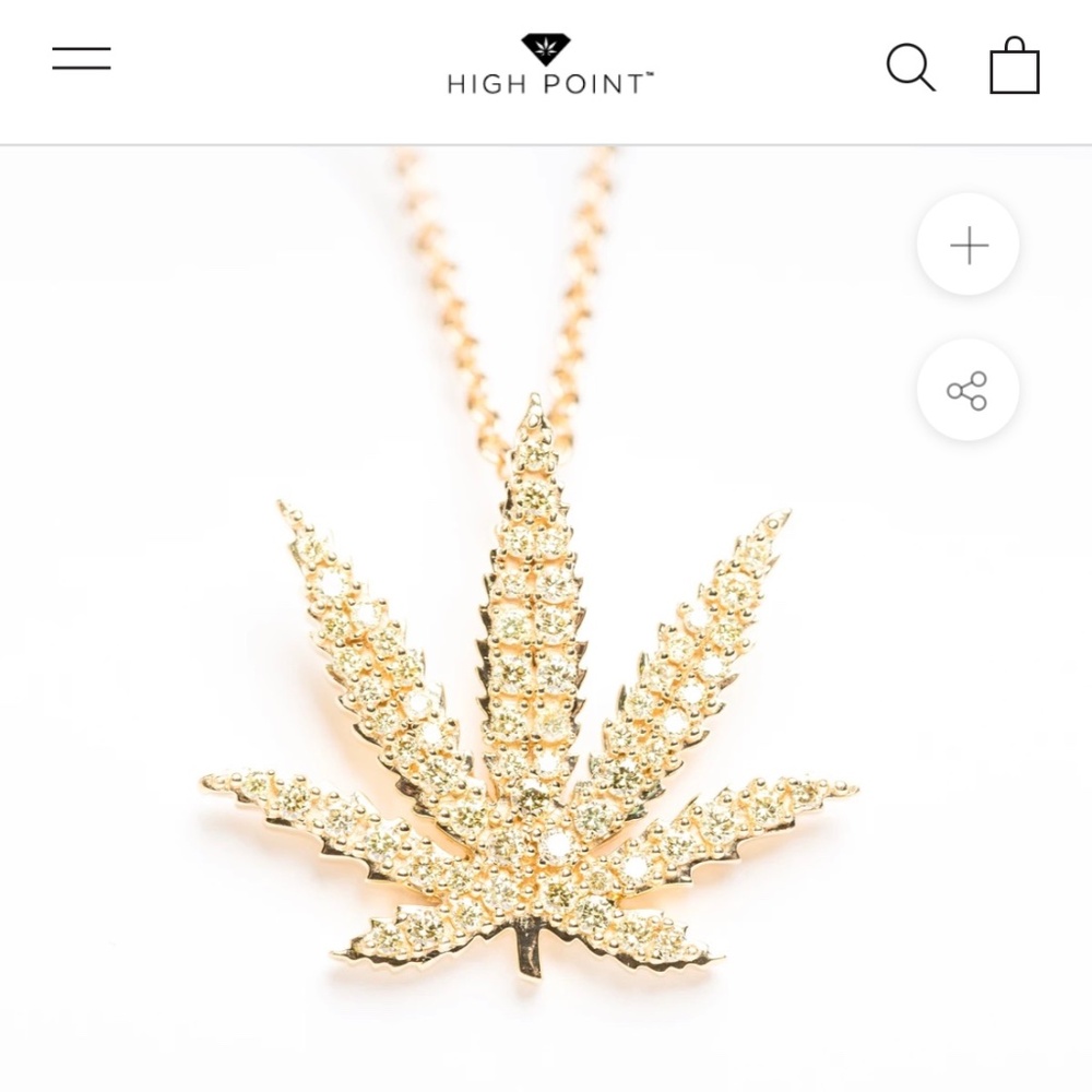 Genifer M Yellow 14k Gold with yellow Diamond pave sativa leaf pendant necklace